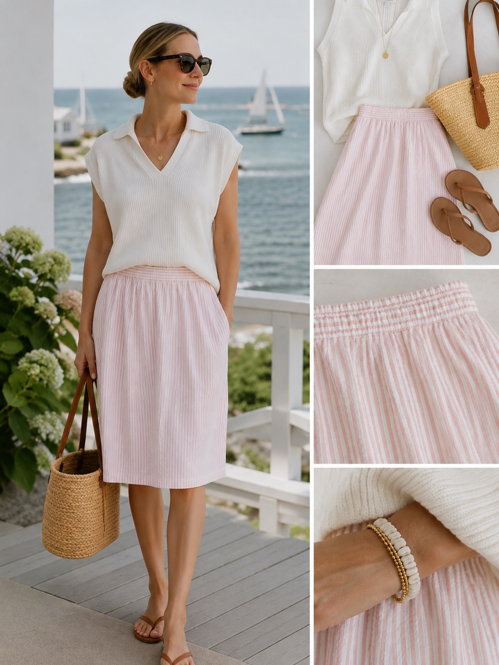 Vintage Pink Seersucker A-Line Skirt